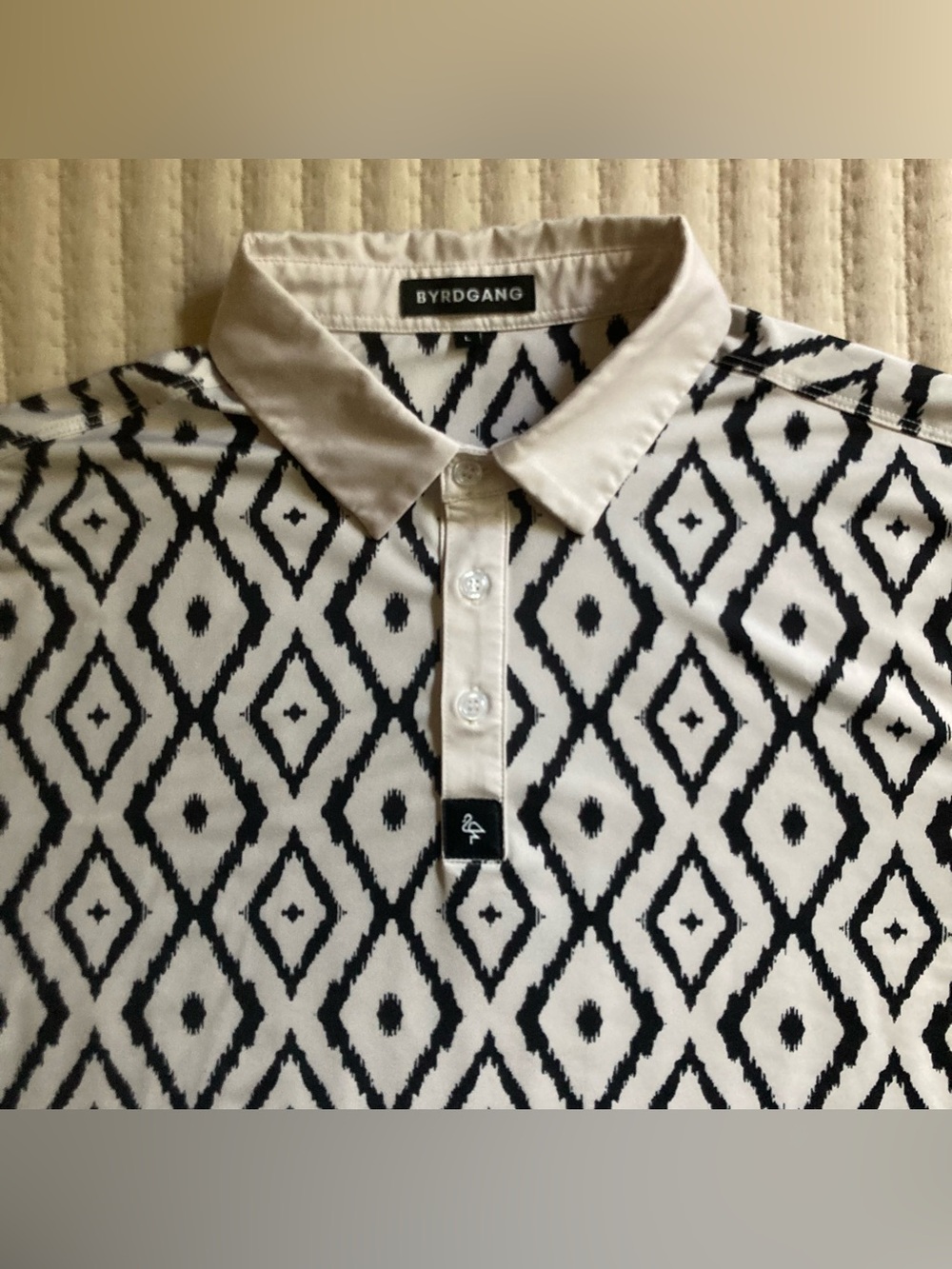 Byrd Gang Golf Performance Polo Shirt Men’s Large White Black Geometric